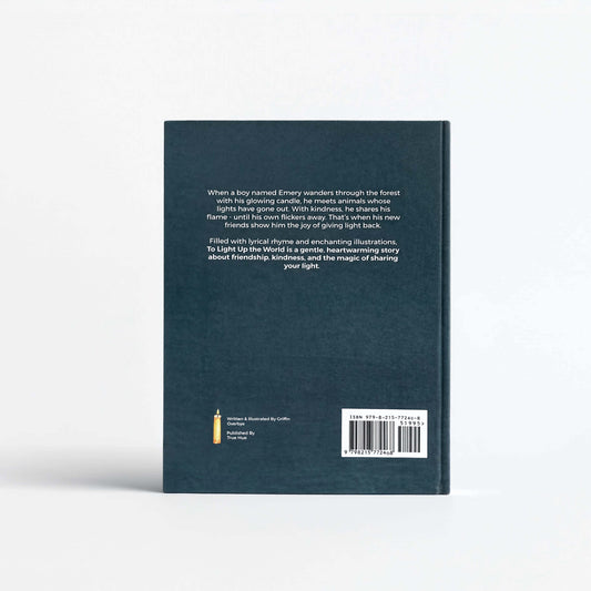The back cover of a book standing upright on a clean white background. The cover is a dark teal-blue color with white text, a small yellow and blue publisher logo near the bottom left, and a white barcode box at the bottom right.