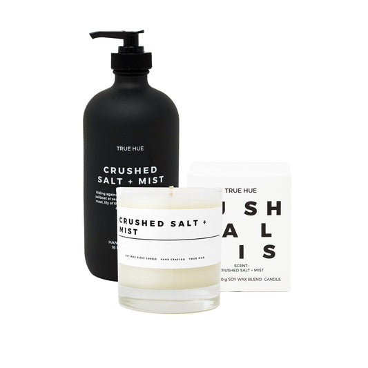 Crushed Salt + Mist Set: Candle and Hand + Body Wash
